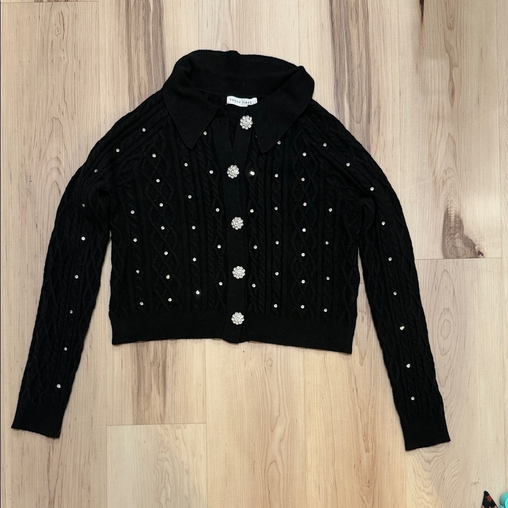 Cable knit embellished cardigan